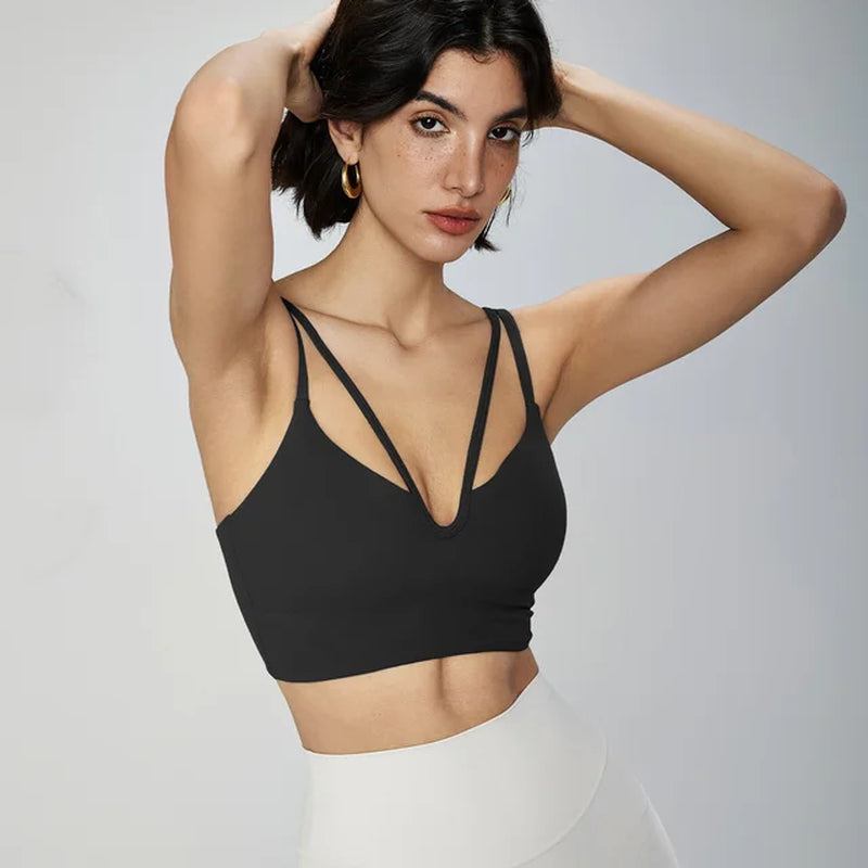 Double Sling Deep V Yoga Vest with Chest Pad Bra 